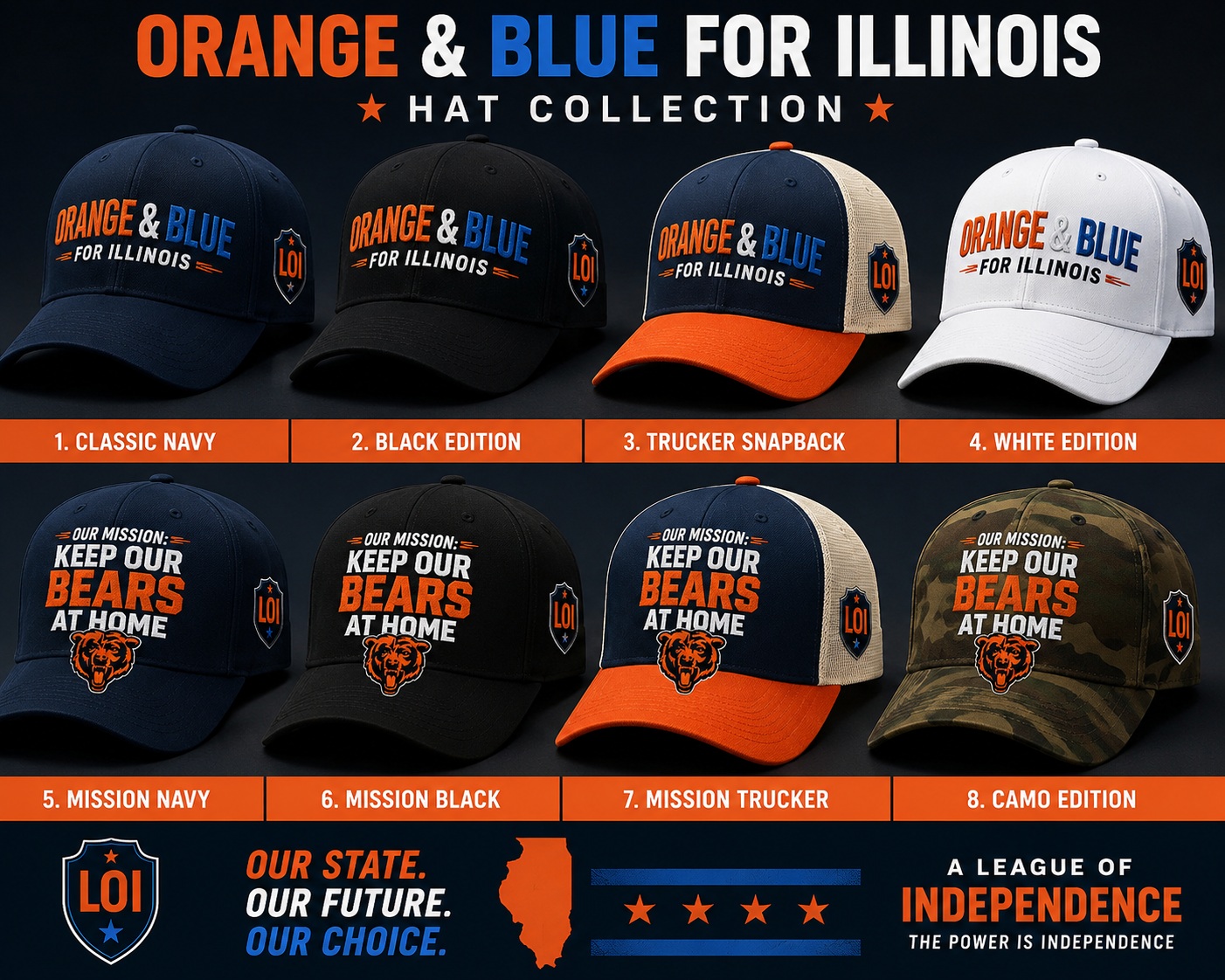 Orange & Blue for Illinois hat collection